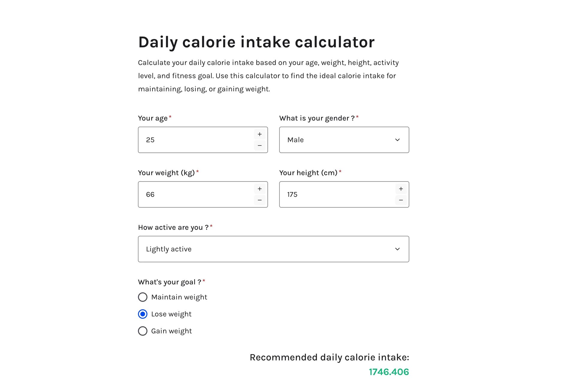 Daily calorie intake calculator